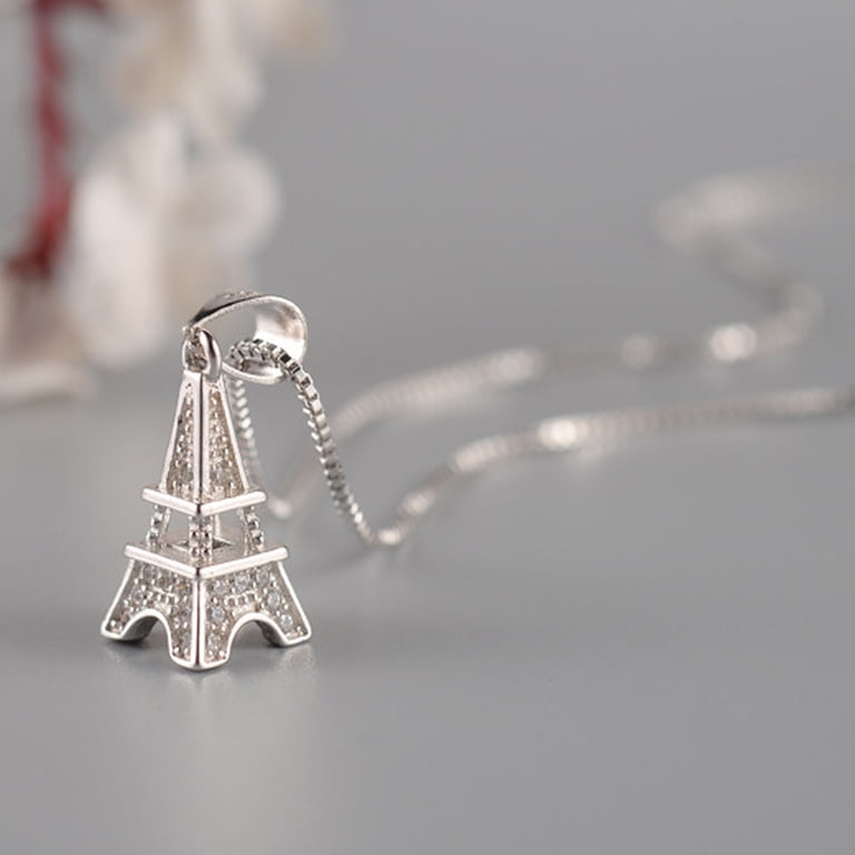 APIPEE Women's Eiffel Tower Pendant Box Chain Necklace Cubic Zirconia ...