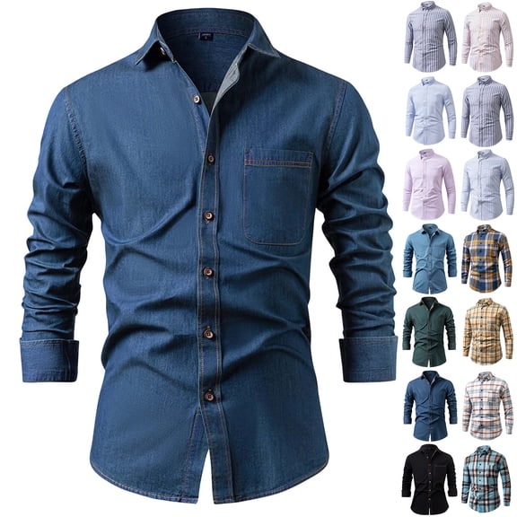 Stamzod Cotton Button Up Shirt Men Long Sleeve Business Casual Shirts Plaid Flannel Shirt for Men with Pocket White XXL