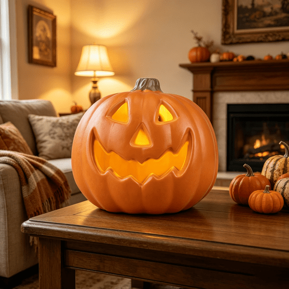 iHomeGarden 9 in Light Up Jack O' Lantern, Pre-Lit LED Halloween Pumpkin for Indoor Outdoor Tabletop and Porch Decor