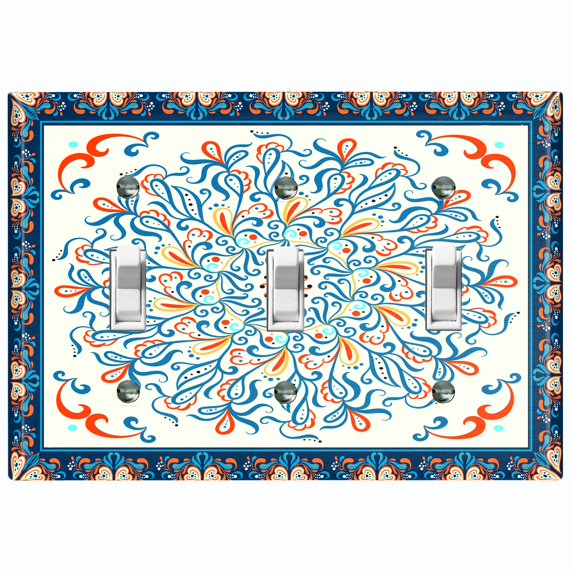 Metal Light Switch Plate Cover Colorful Flower Heart Mandala Tile Pattern TIL036