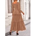 thumbnail image 2 of Vestido PRETTYGARDEN Maxi con Escote Cuadrado Fruncido y Mangas Largas en Caqui Talle S, 2 of 8