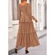 thumbnail image 2 of Vestido PRETTYGARDEN Maxi de Manga Larga con Escote Cuadrado y Fruncido Talla M, 2 of 8