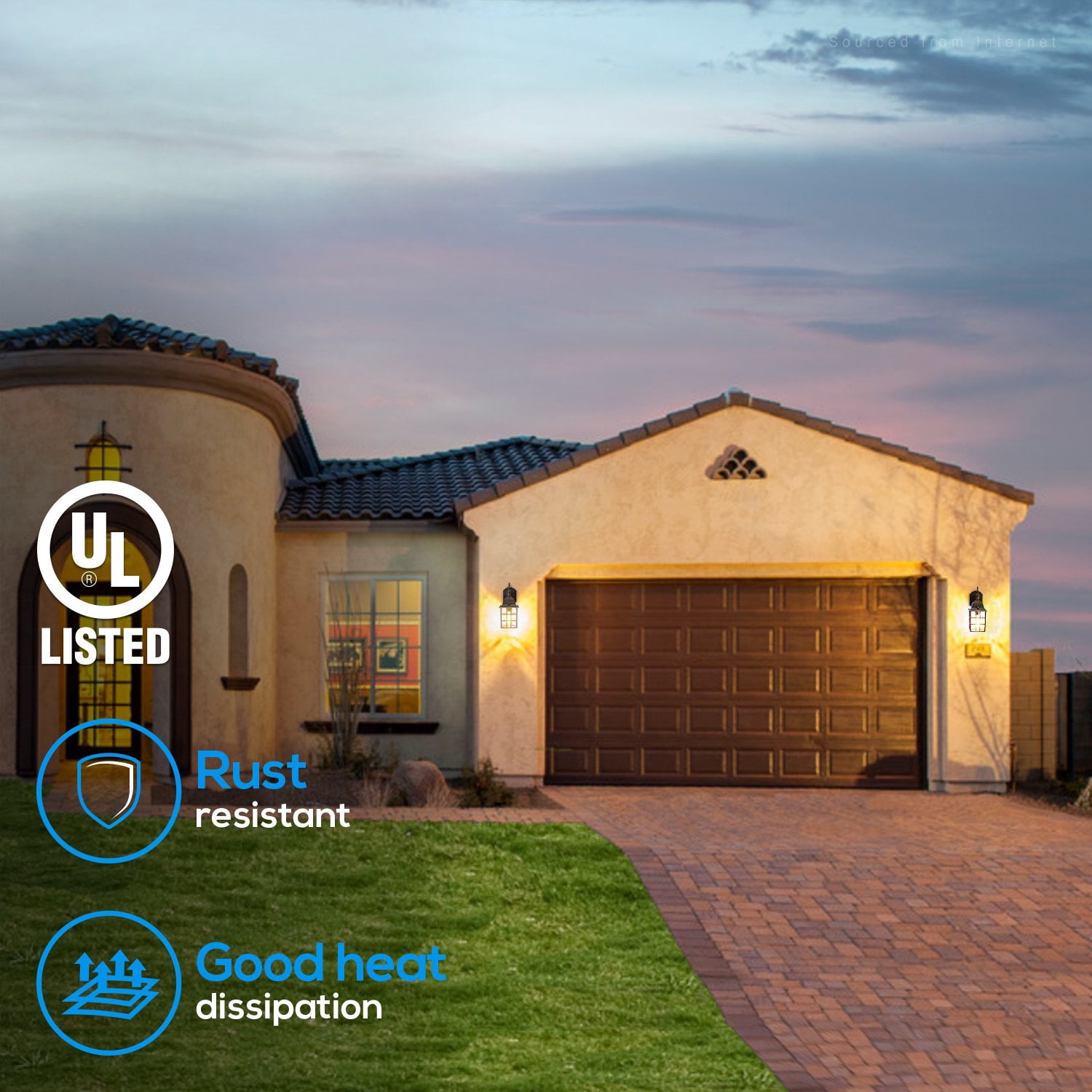 LEONLITE Outdoor Dusk to Dawn Wall Lantern, Photocell Included, UL Listed, Water Ripple Glass Exterior Wall Sconce, E26 Base Bulb Compatible, Wet Location Porch Light, Black, Pack of 2