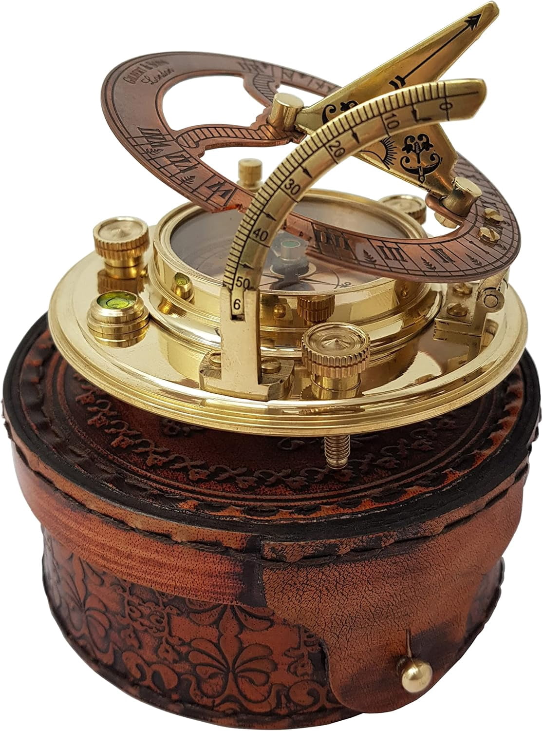 Brass Nautical - Antique Brass & Copper Sundial Compass, Sundial Clock in Box Gift Sun Clock Ship Replica