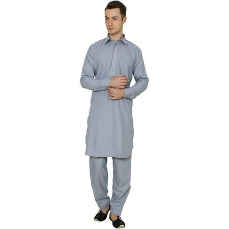 

Royal Kurta Mens Cotton Blend Pathani Set Grey