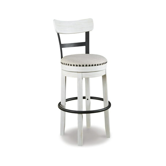 Signature Design By Ashley Valebeck Upholstered Rustic Swivel Barstool, White