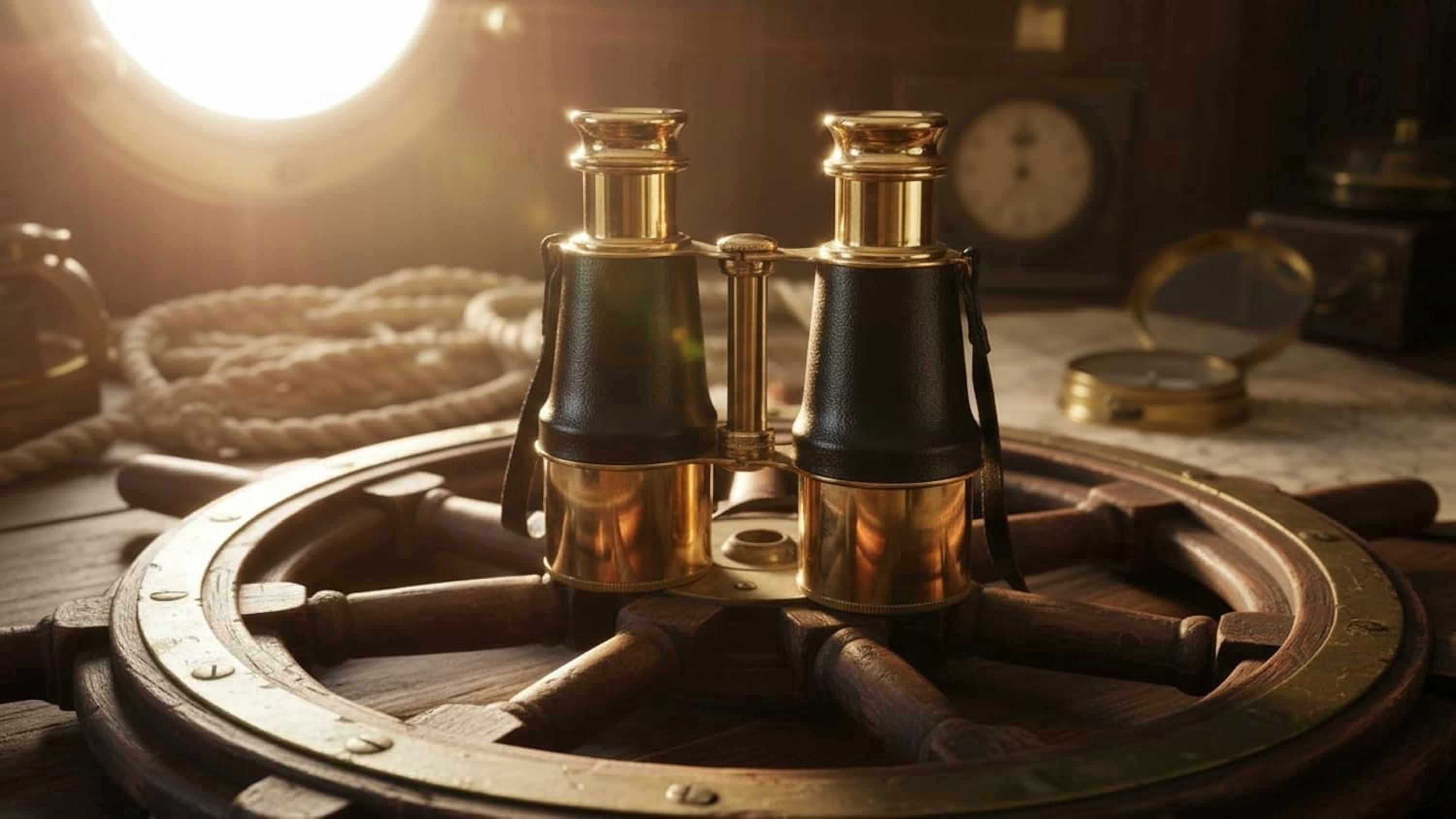 Brass Leather Binoculars 6" - Antique Style Binoculars - Nautical Decor Home Decoration - Executive Promotional Gift