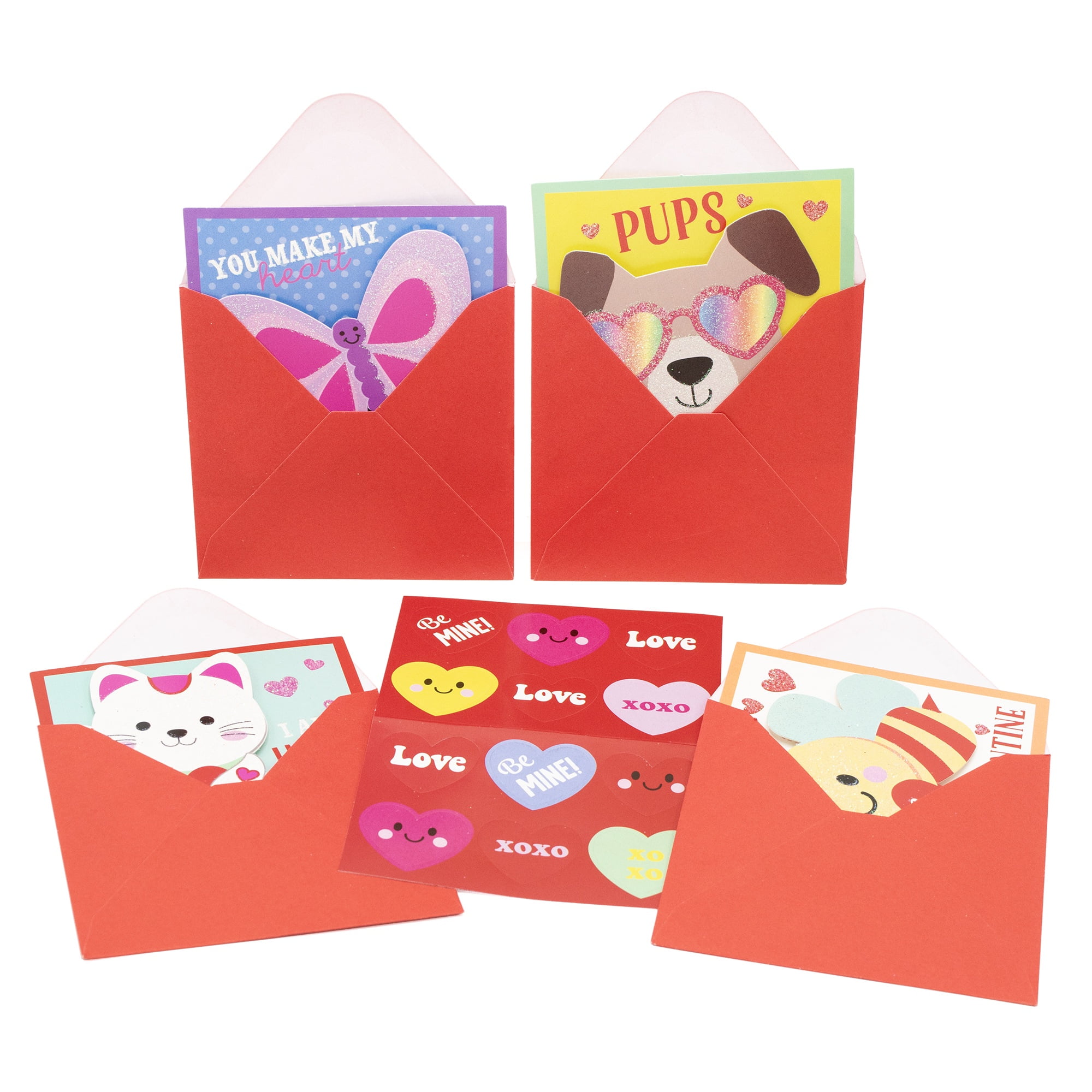 Way to Celebrate 3.5" Valentine 12ct Greeting Cards Cute Animals