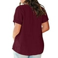 thumbnail image 7 of Mceream Womens Linen Shirt Short Sleeve Casual V Neck Tshirts with Pocket Summer Tunic Blouse Beach Vacation Clothes Vacation Clothes Basic Solid Tees Blusas De Verano Para Mujer Red XL, 7 of 7