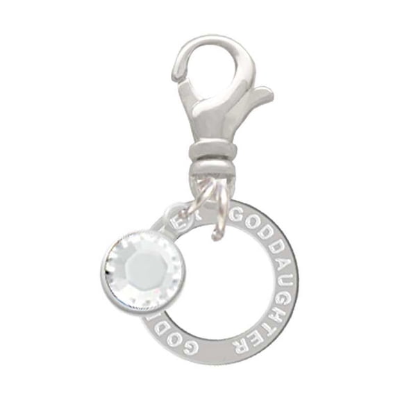Delight Jewelry Silvertone Goddaughter Eternity Ring - Silvertone Clip on Charm with Clear Crystal Drop