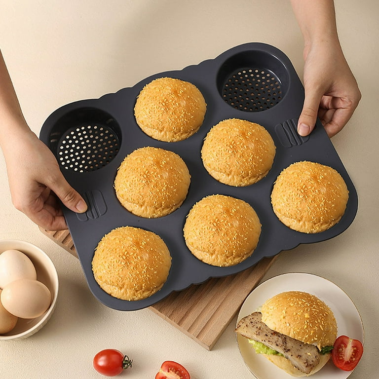 Cheap Bread Mold Non-Stick Durable 8-compartment Silicone Hamburger Bun Pan  Baking Mold for Home Kitchen Bakery