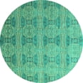 thumbnail image 1 of Ahgly Company Machine Washable Indoor Round Oriental Turquoise Blue Modern Area Rugs, 4' Round, 1 of 4