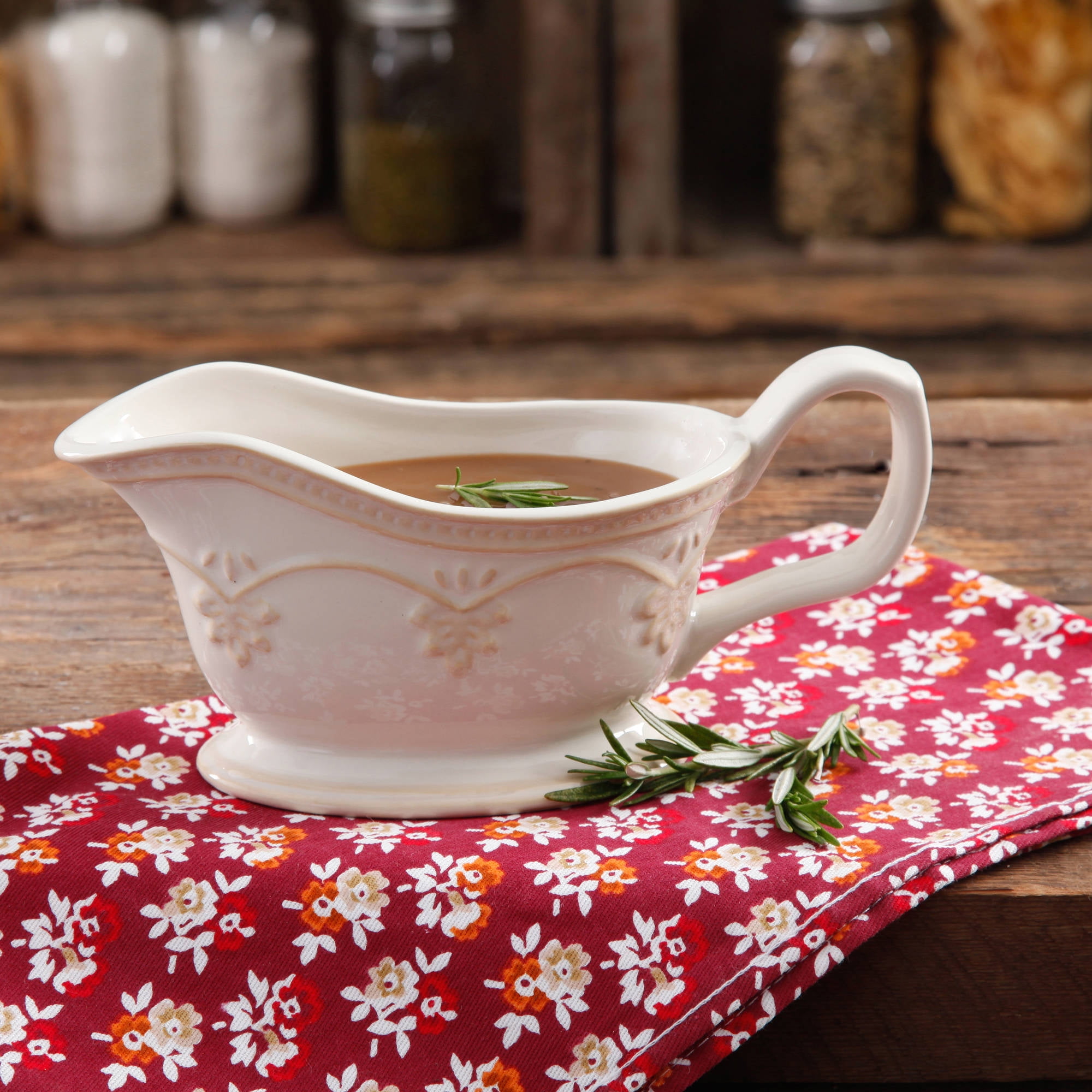 The Pioneer Woman Farmhouse Lace Linen Gravy Boat Walmart Com Walmart Com