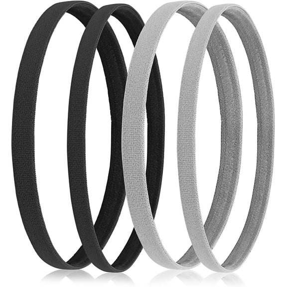 4 count Athletic Headband Elastic Thin Hair Bands Non Slip Grip Skinny Yoga Exercise Soccer Sweatband Headwear for Boys Men Girls Women