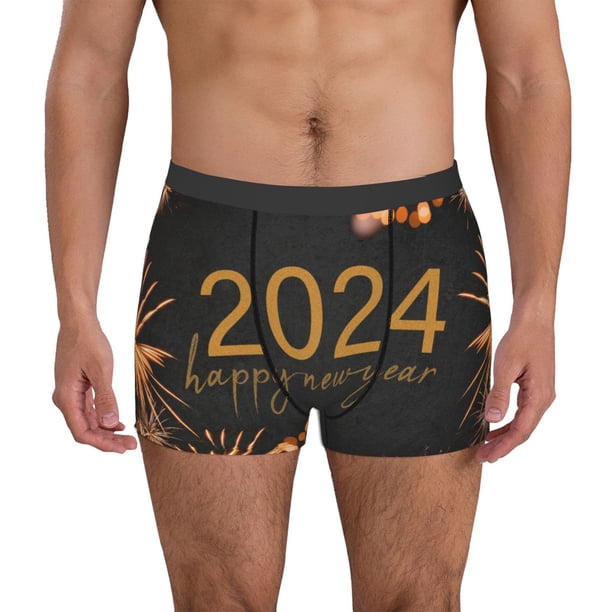 Fotbe HAPPY NEW YEAR 2024 Calzoncillos Tipo Boxer con Bolsa de Soporte Total para Hombre, X-Temp Fresco, Transpirable y de Secado Rápido-Medium