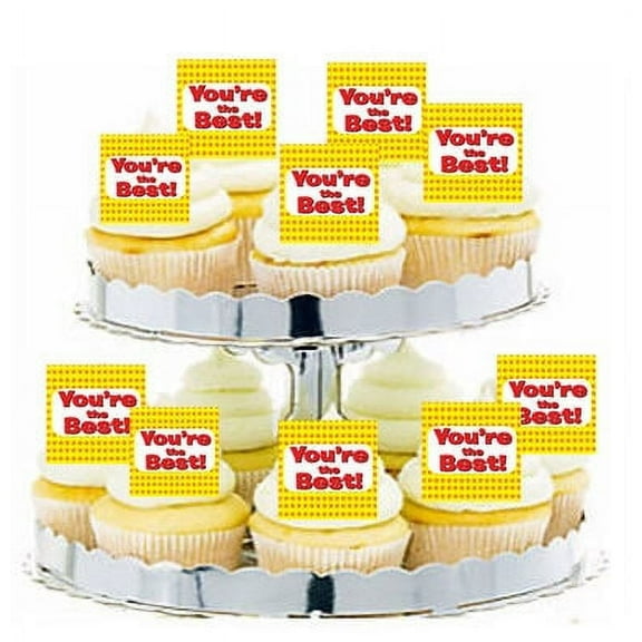 24pk Appreciation You're the Best! Yellow Red Edible Cupcake Decoration Toppers / Picks