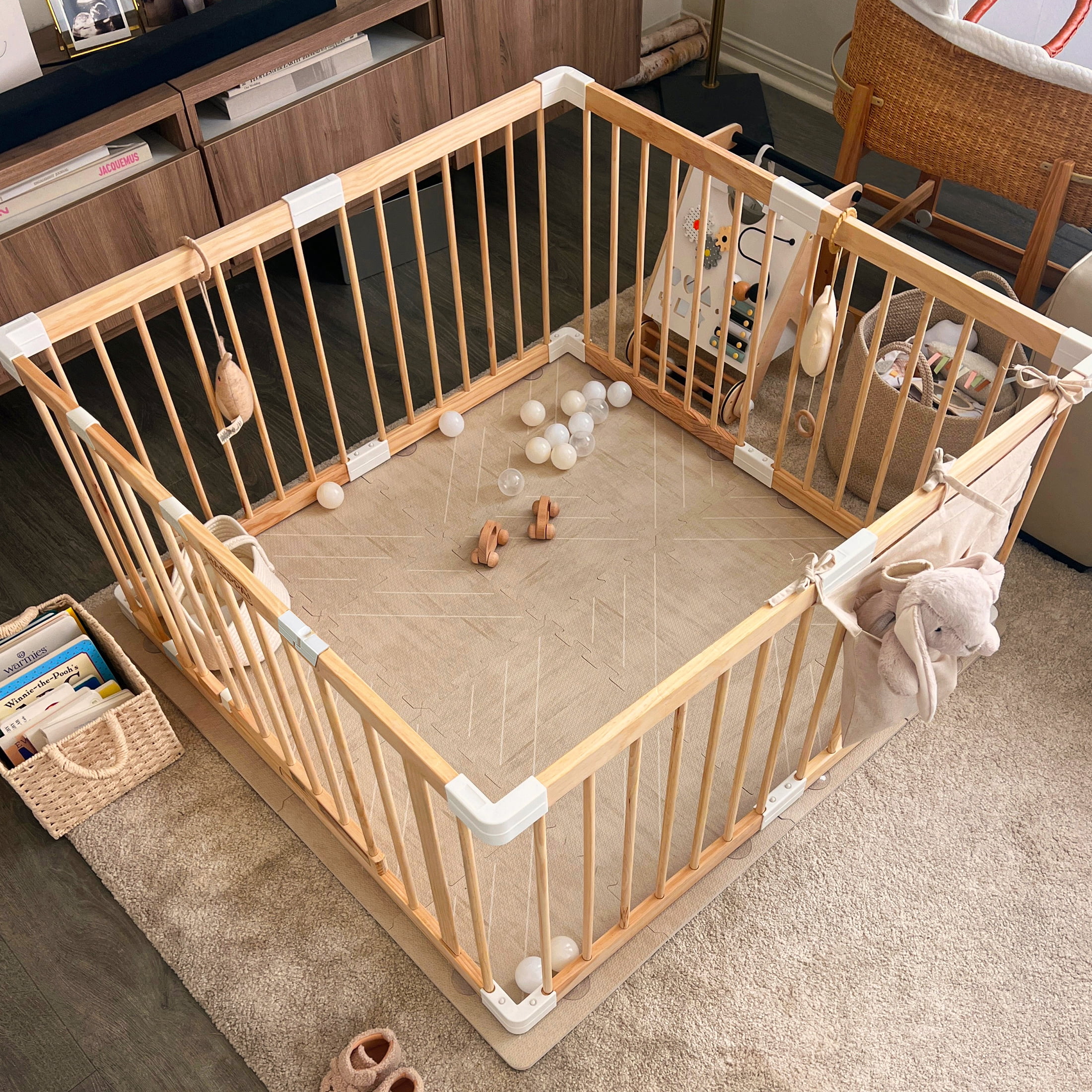 HARPPA Wooden Baby Playpen with Gate, Play Yard Fence for Toddlers, Greenguard gold certified,43.3" x 43.3" x 24"