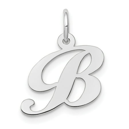 Diamond2Deal 14k White Gold Small Script Letter B Initial Pendant for Women(L- 12.8 mm, W- 15.34 mm)