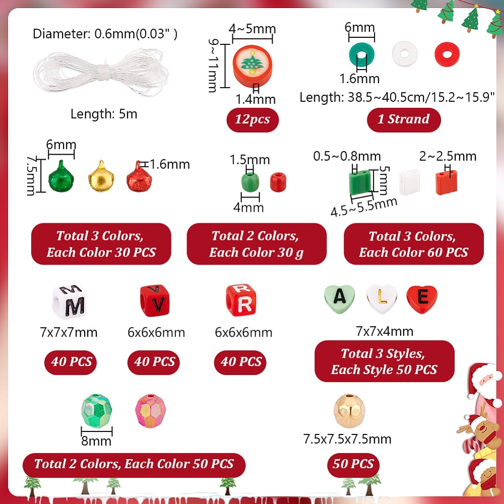 about 1510pcs Christmas Theme DIY Bracelet Making Kit Mixed Color 11x4mm Hole: 1.4mm about 1510pcs/box