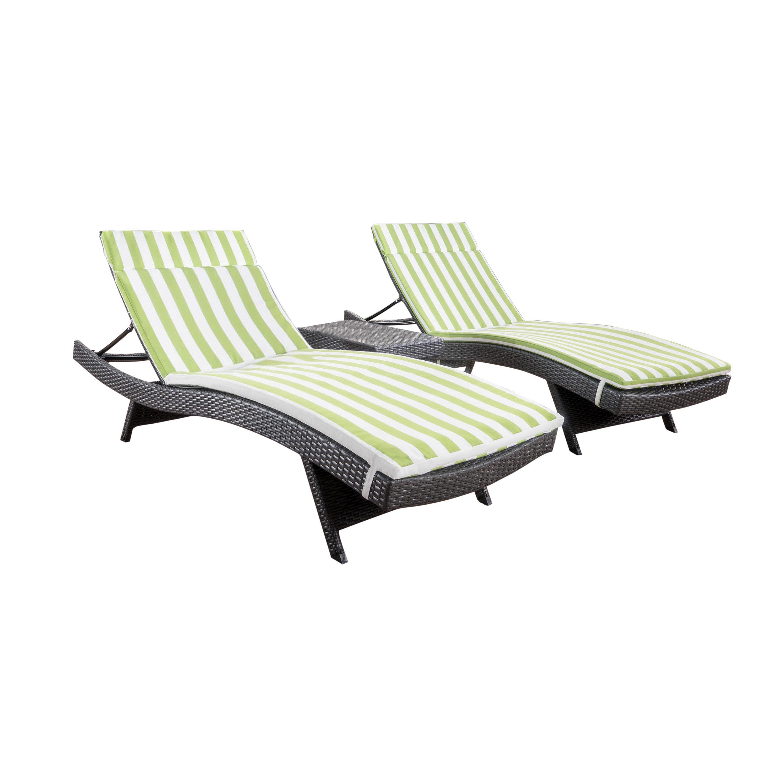 Anthony 3 Piece Outdoor Wicker Lounge with Cushions and Coffee Table, Grey, Green and White Stripe - image 4 of 6
