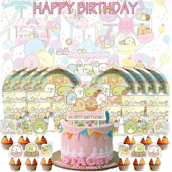 Sumikko Gurashi Birthday Cups Party Supplies Decor Backdrop Paper Plates Fans Decorations Banner