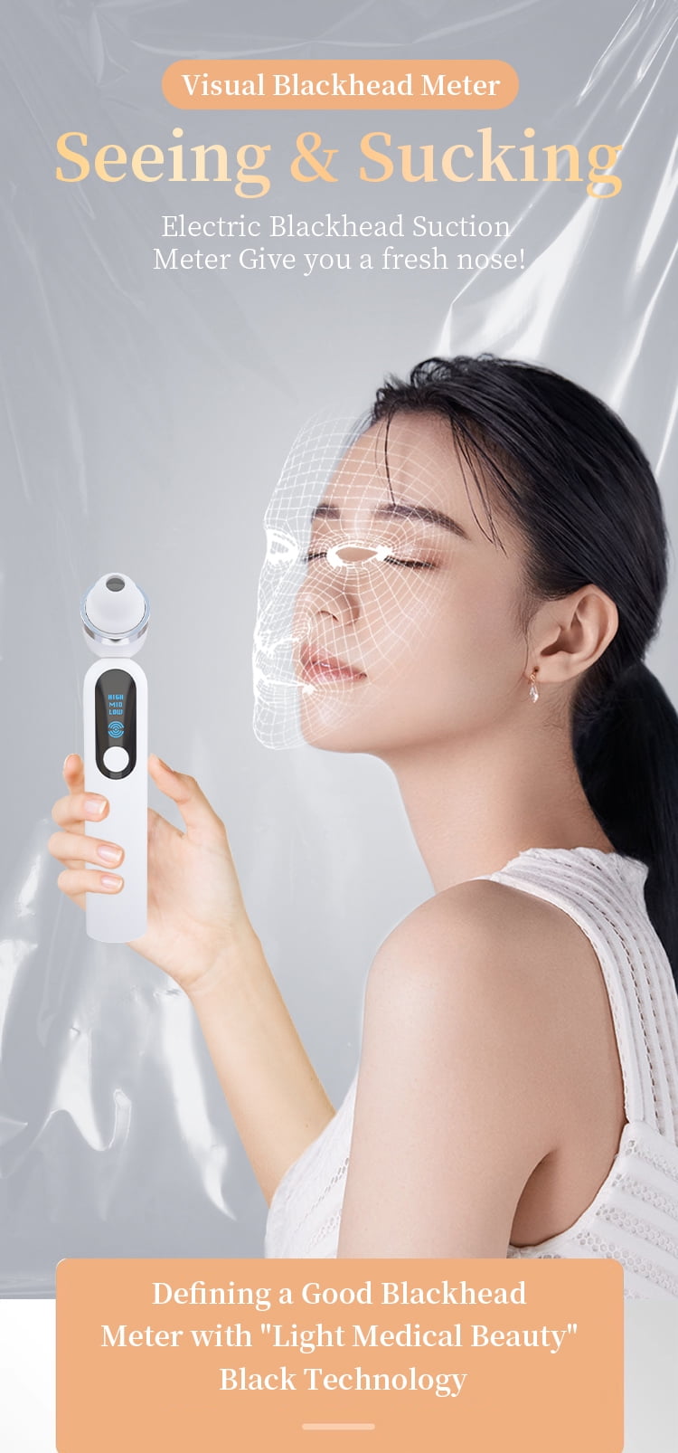 Visible Electric Blackhead Extractor Blackhead Removal Appliance 3 Replaceable Heads