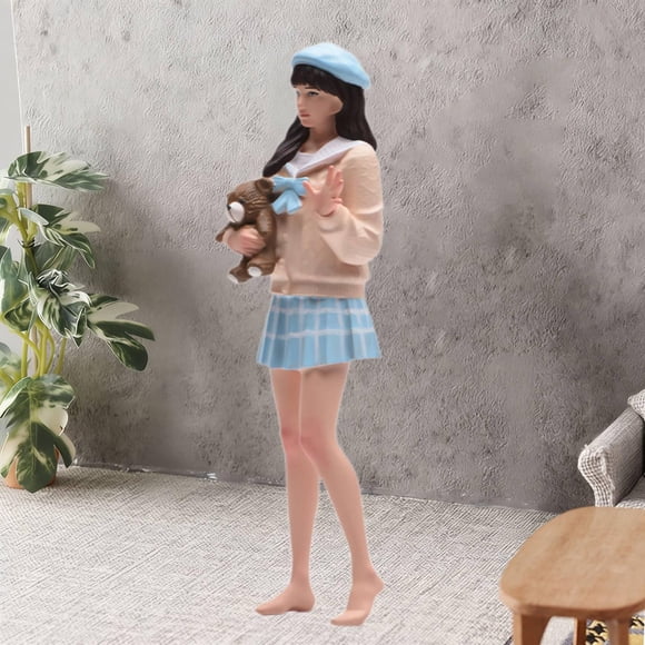 Modelo niña pelo largo a escala 1/18 abrazando a , juego rol, diorama realista, modelo personaje 3D para decoración escritorio,