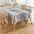 thumbnail image 1 of Waterproof and Oil Resistant Tassel Tablecloth with Embroidery for Dining Table Protection and Decoration, 55x36 Inches, Ideal for Restaurants and Home Use, 1 of 7