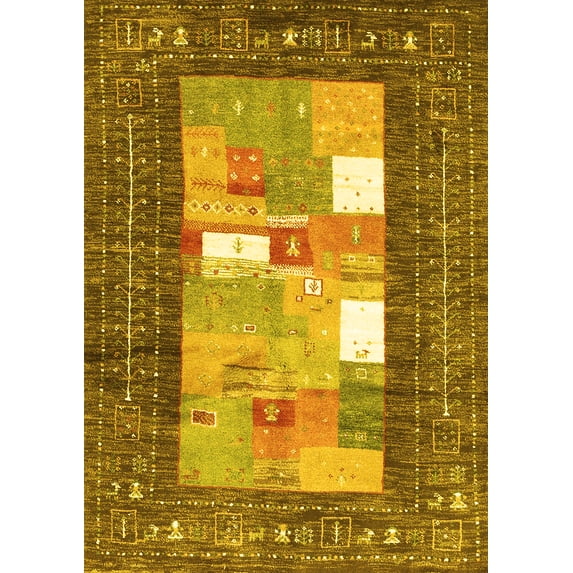 Ahgly Company Machine Washable Indoor Rectangle Abstract Yellow Contemporary Area Rugs, 8' x 10'