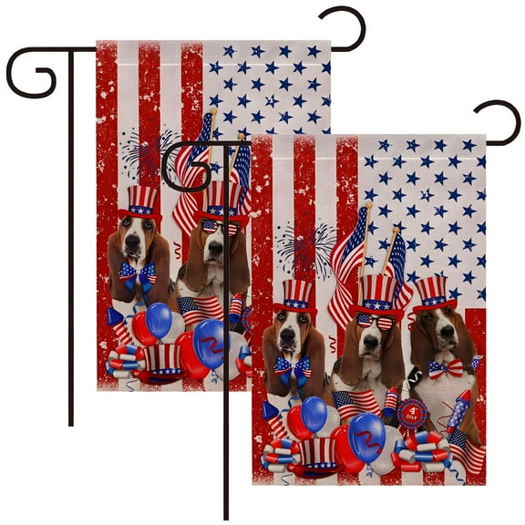 ASKETAM 2 Pcs 4th of July Patriotic Garden Flag 12x18 Inch Double Sided Independence Day Yard Outdoor Decor (Dog)