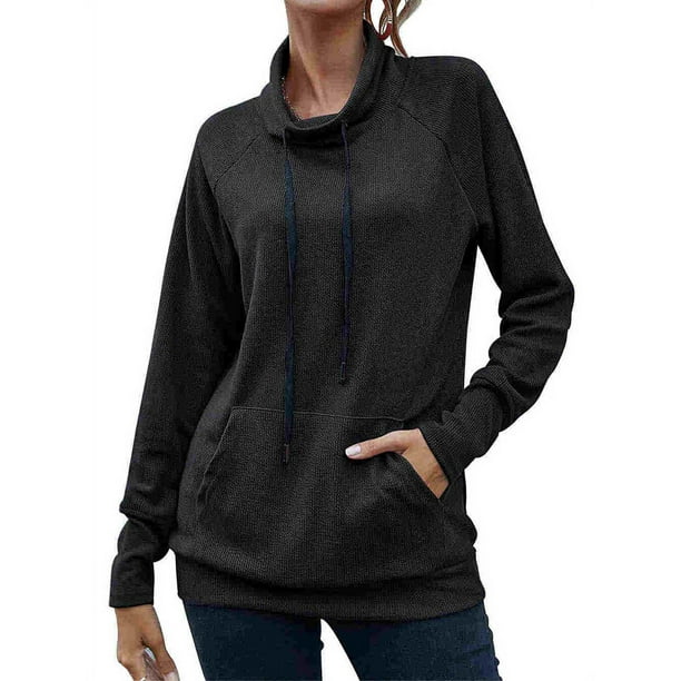 Worallymy - Sudadera de punto con cuello alto y manga larga a rayas para mujer con cordón Worallymy JD735906133