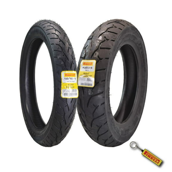 Pirelli Night Dragon Tire Set: 100/90-19 MU85B16 Front & Night Dragon GT MU85B16 M/C 77H TL Cruiser Rear Motorcycle Tires - Superior Traction & Handling for High-Performance with Keychain