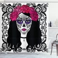 thumbnail image 1 of Ambesonne Sugar Skull Shower Curtain, Girl with Make, 69"Wx84"L, Black White Pink, 1 of 3
