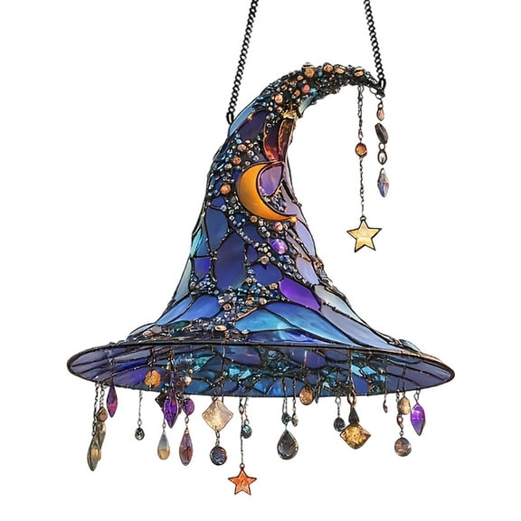 Halloween Witch Hat Design Hanging Ornament, 2D Acrylic Magical Hat - Witch Window Hanging Sun Catcher, Charming Stained Glass Wall Art Hanging Ornament for Halloween Party Decor