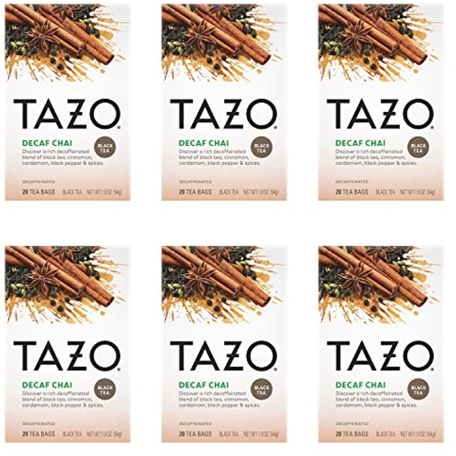 Tazo Tea Bags, Chai Tea, Decaf Tea, 20 Count (Pack Of 6)