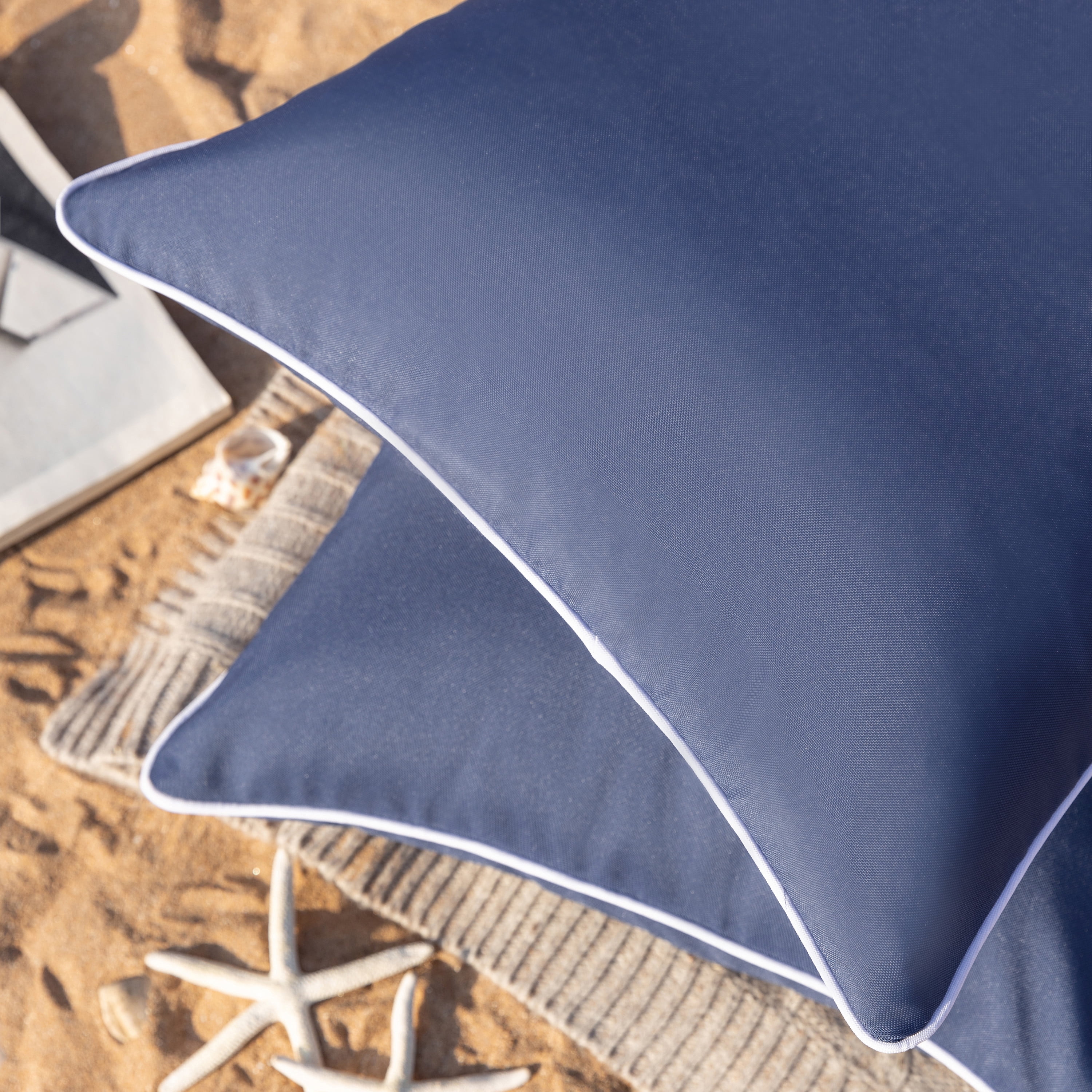 Outdoor Waterproof Decorative Rectangle Throw Pillow for Patio Garden, 12" x 20", Navy, 2 Pack