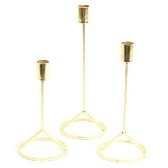 Koyal Wholesale Gold Modern Taper Candle Holders, Set of 3, Contemporary Candle Sticks, Stands, Candle Centerpieces