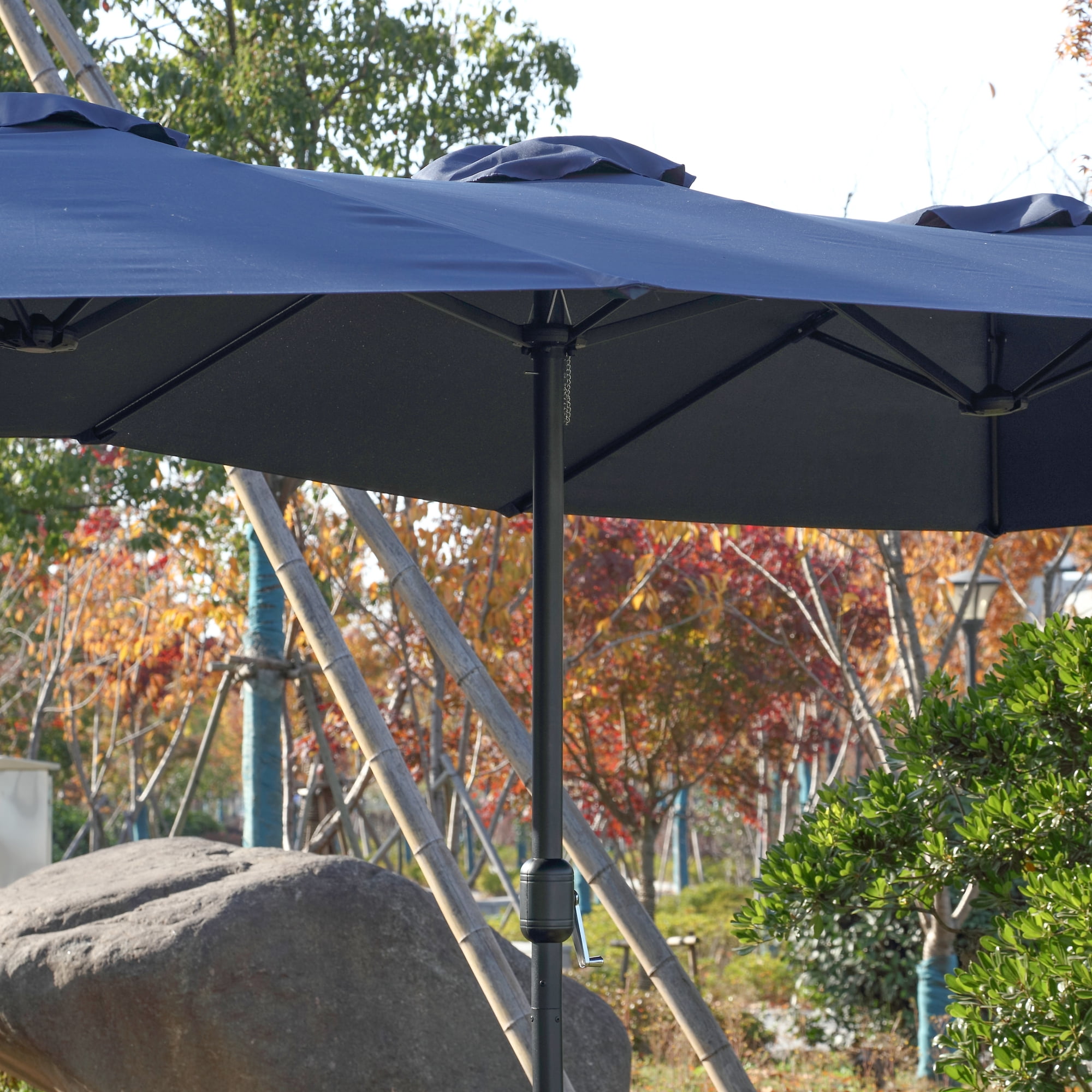 Leumius Large Patio Umbrella,Outdoor Double-Sided Rectangle Big Market Umbrella with Crank Stand,Outside Umbrellas for Poolside Lawn Backyard,Navy Blue(No Base)