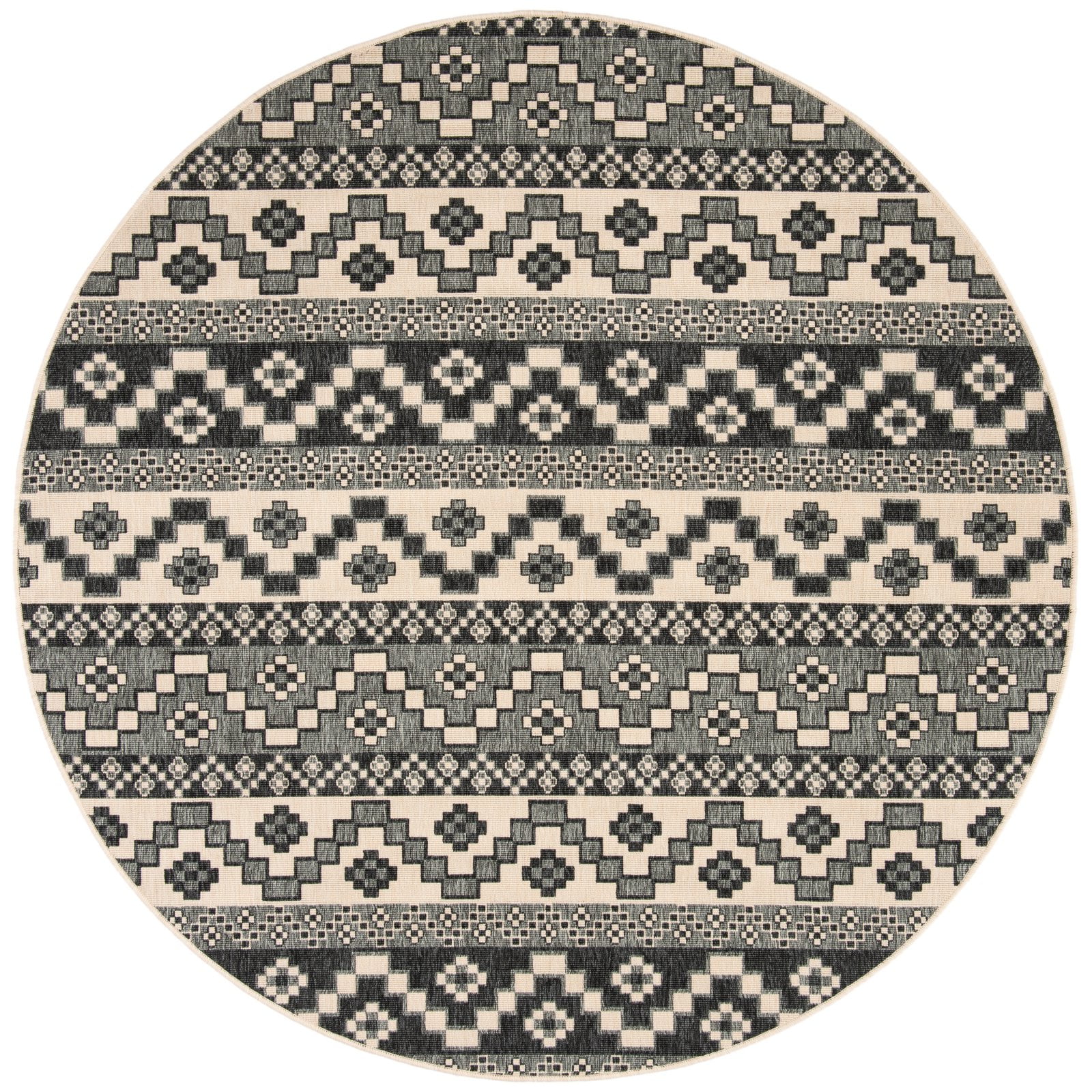 SAFAVIEH Veranda Luwig Southwestern Indoor/Outdoor Area Rug, 6'7" x 6'7" Round, Grey/Beige