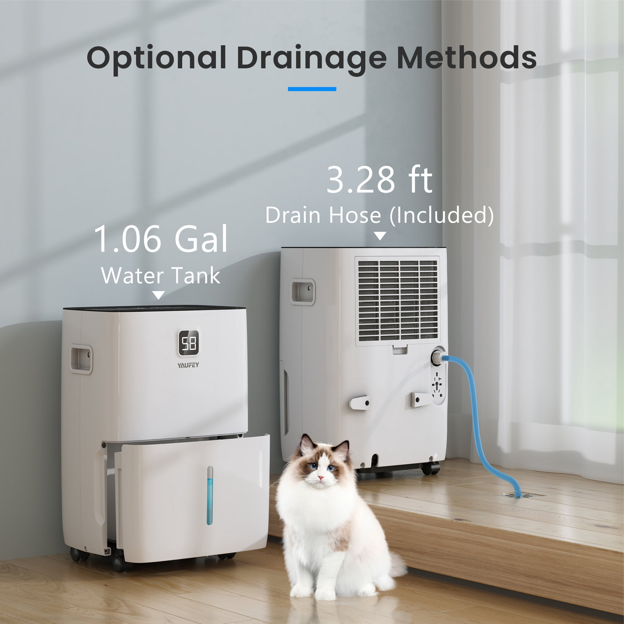 Waykar 80 Pint Dehumidifiers for Basements & Large Rooms up to 5000 Sq. Ft., with Continuous Drain Hose, Auto Defrost, 3 Modes & Child Lock, 25 Pint DOE Energy Star