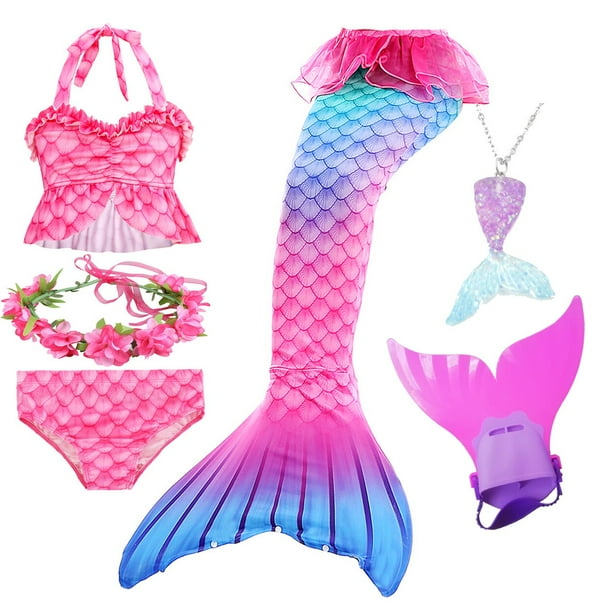 Niños Niñas natación cola de sirena disfraz de sirena Cosplay niños traje de baño fantasía playa Bikini puede agregar Monofin Fin Halloween Tan Jianjun unisex