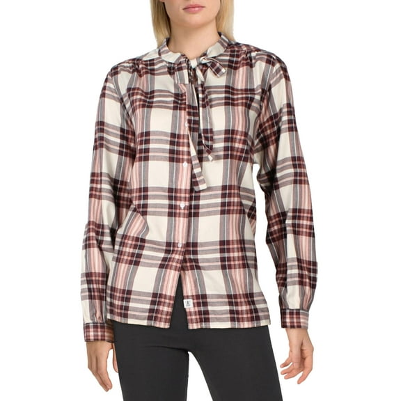 Barbour Womens Millcross Puff Sleeve Tie-Neck Button-Down Top