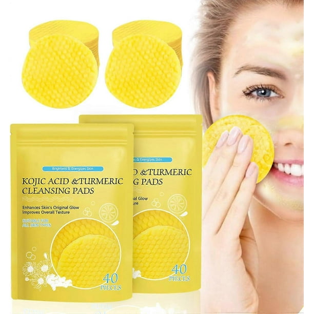 80Pcs Kojic Acid Turmeric Cleansing Pads Turmeric Pad for Face, Kojic Acid Exfoliating Pads Turmeric Facial Cleasing Sponge