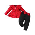thumbnail image 2 of Edvintorg 0-24M Toddle Girl Clothes Suit Valentine's Day Cute Heart Printed Ruffles Long Sleeve Top and Elastic Waist Bowknot Long Pants Set Girls Boutique Outfits, 2 of 4