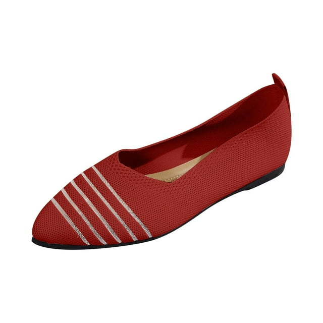 Wdhugt Chaussures Plates Décontractées Rouges pour Femmes à Enfiler en Tricot Bout Rond Peu Profondes Taille 6 Us 9,25 Pouces Longueur du Pied Matériau en Maille