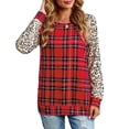 thumbnail image 1 of Sudadera con cuello redondo y manga larga, color rojo XXL, para otoño e invierno, con estampado de leopardo y cuadros para mujer, 1 of 6