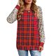 thumbnail image 1 of Sudadera con cuello redondo y manga larga, color rojo XXL, para otoño e invierno, con estampado de leopardo y cuadros para mujer, 1 of 6
