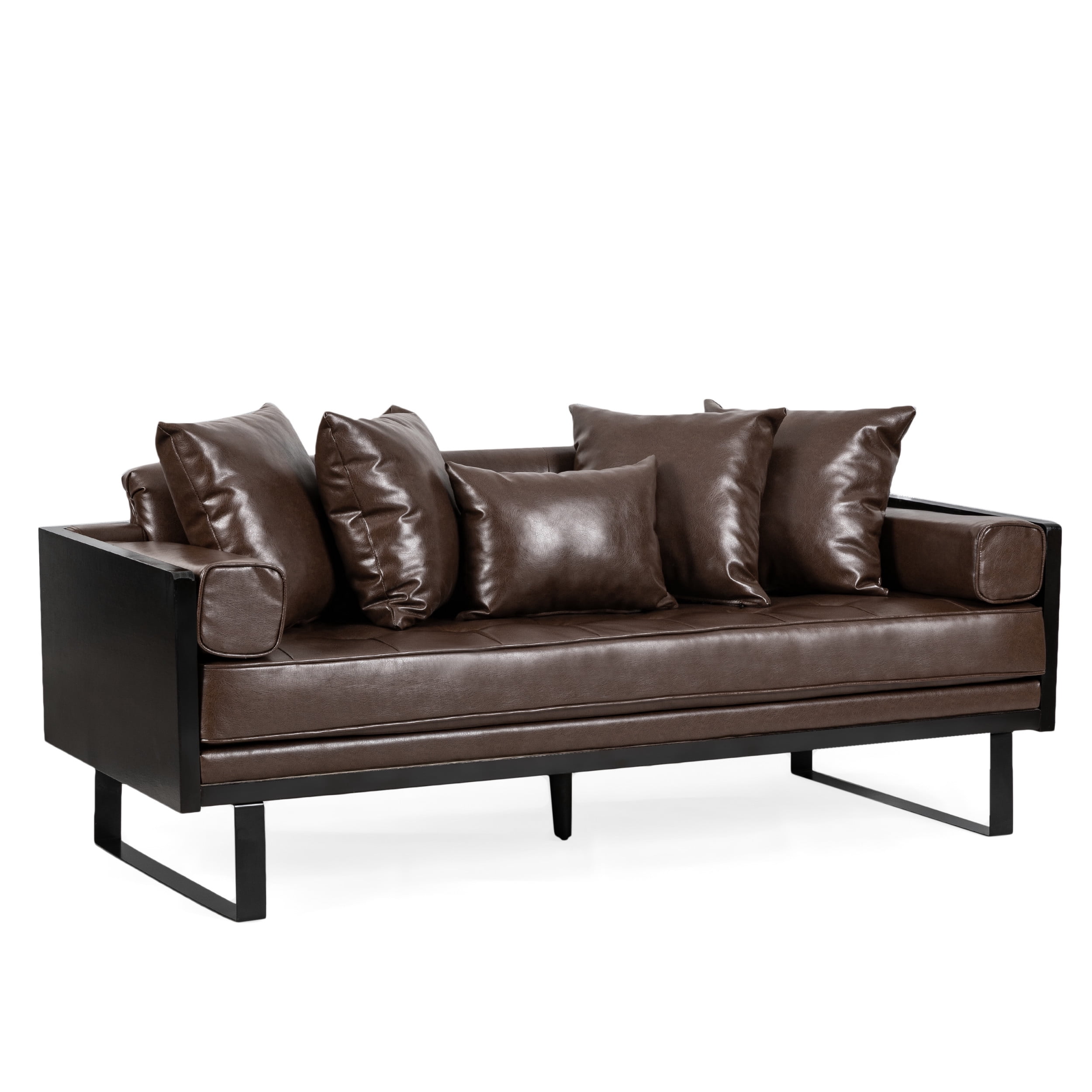 Noble House Gould Indoor Faux Leather Upholstered Oversized Loveseat, Dark Brown and Black