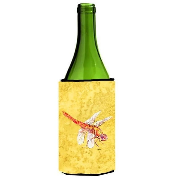 Carolines Treasures 8866LITERK Dragonfly On Yellow Wine bottle sleeve Hugger - 24 oz.