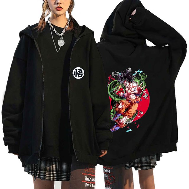 Anime japonés otoño e invierno nuevo Dragon Ball Muscle Goku estampado cremallera más sudadera de terciopelo chaqueta con capucha top